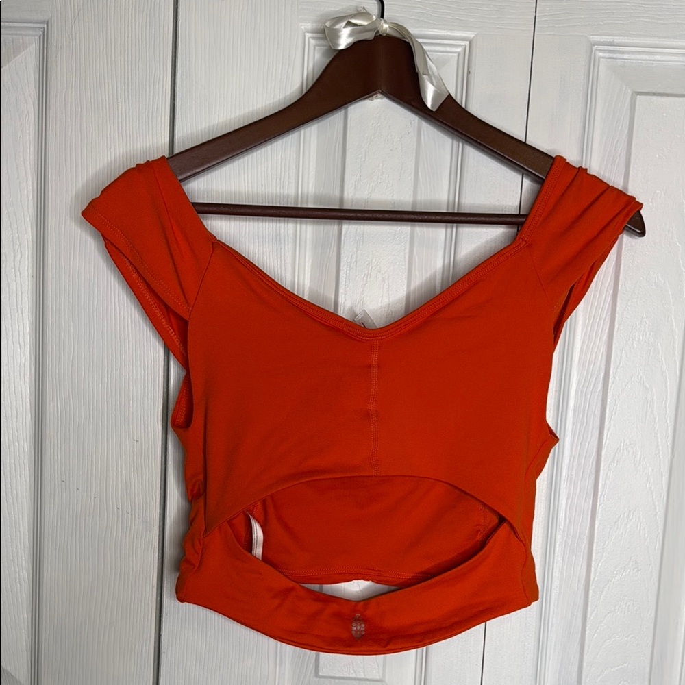 FP Movement by Free People Neon Coral Ruched Crop Top - Picture 5 of 6